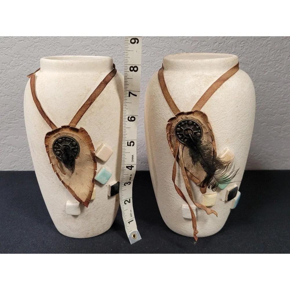 Vintage Southwestern-style Ceramic Vases Contemporary Decorative Art Read As Is